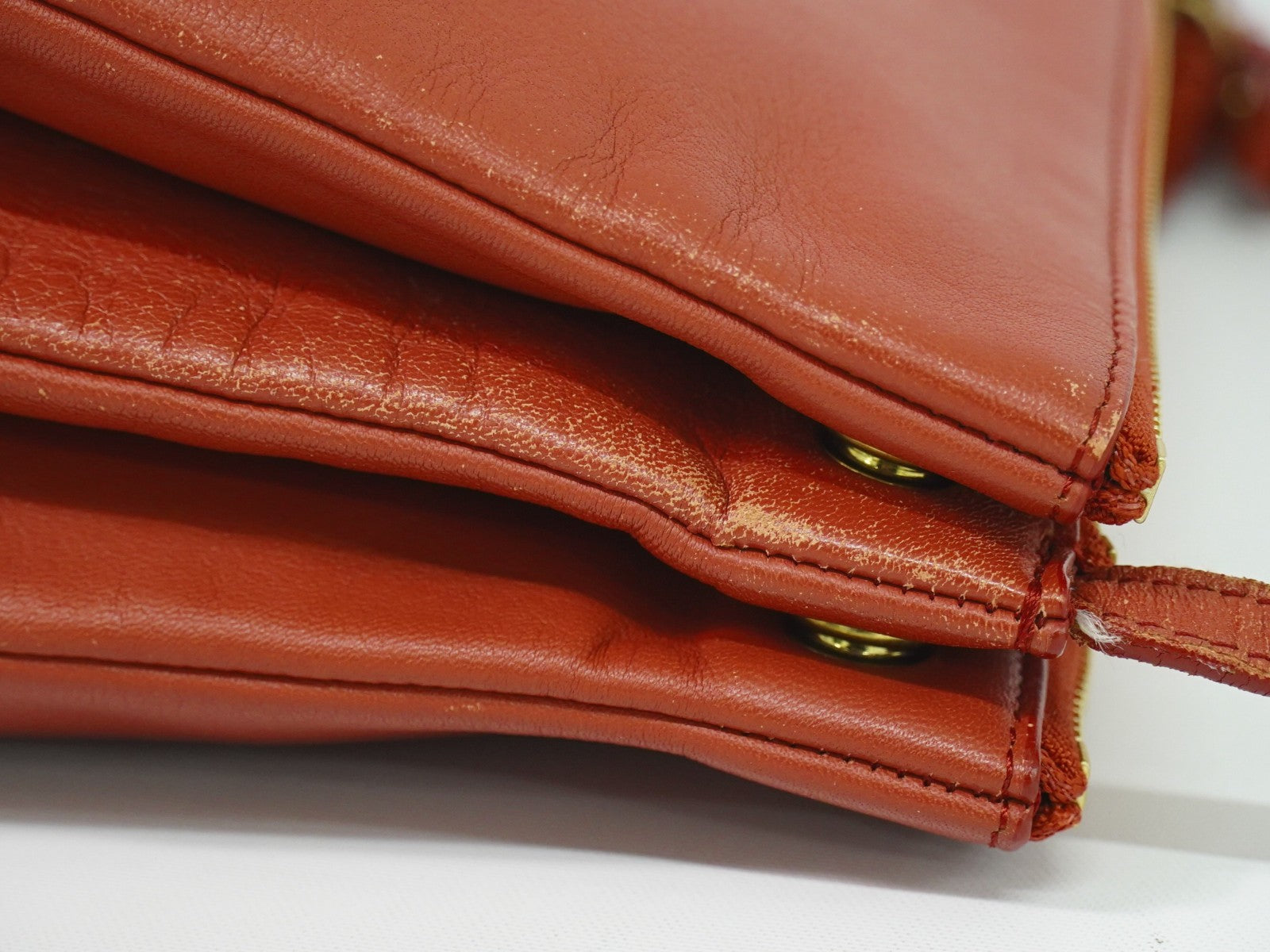 Celine Trio Crossbody Bag Leather Red Leather Shoulder Bag Bag (Pre-Owned)