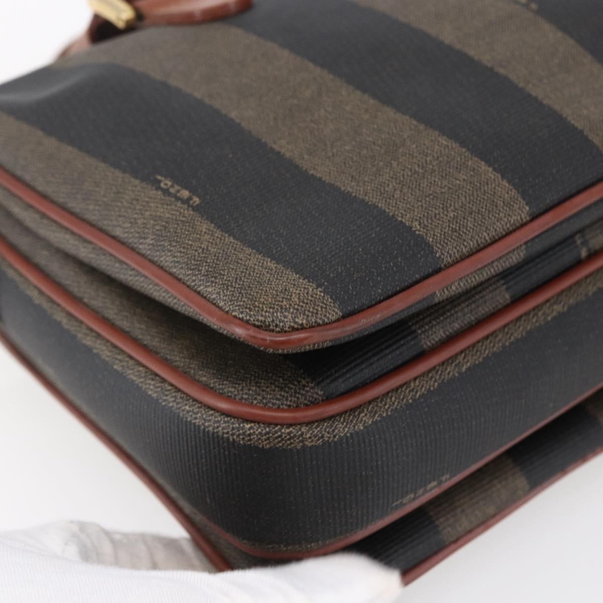Fendi Vintage Pequin Convertible Boston Bag Coated Canvas Brown Canvas Handbag (Pre-Owned)