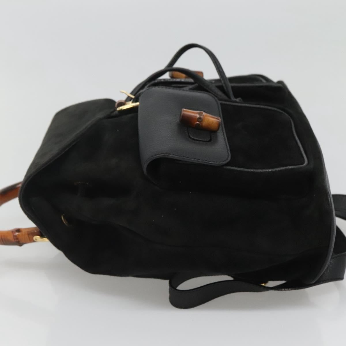 Gucci Vintage Bamboo Backpack Suede And Leather Black Suede Backpack Bag (Pre-Owned)