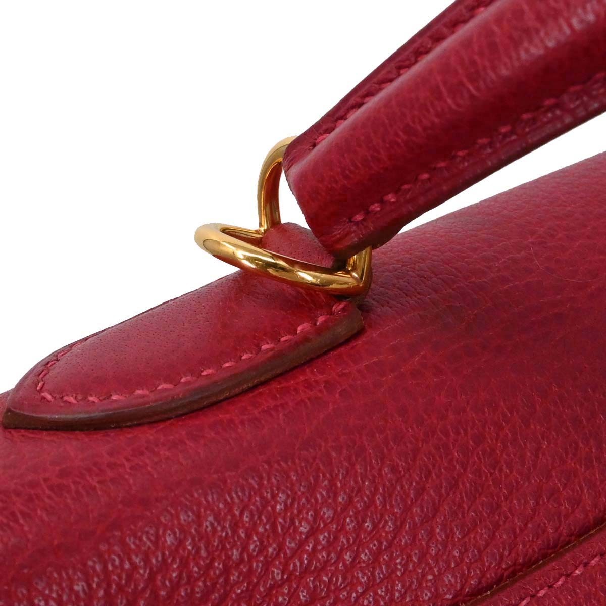 Hermes Kelly Handbag Red Clemence With Gold Hardware Red Leather Handbag (Pre-Owned)