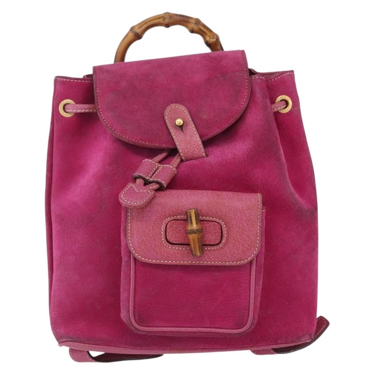 Gucci Vintage Bamboo Backpack Suede Pink Suede Backpack Bag (Pre-Owned)