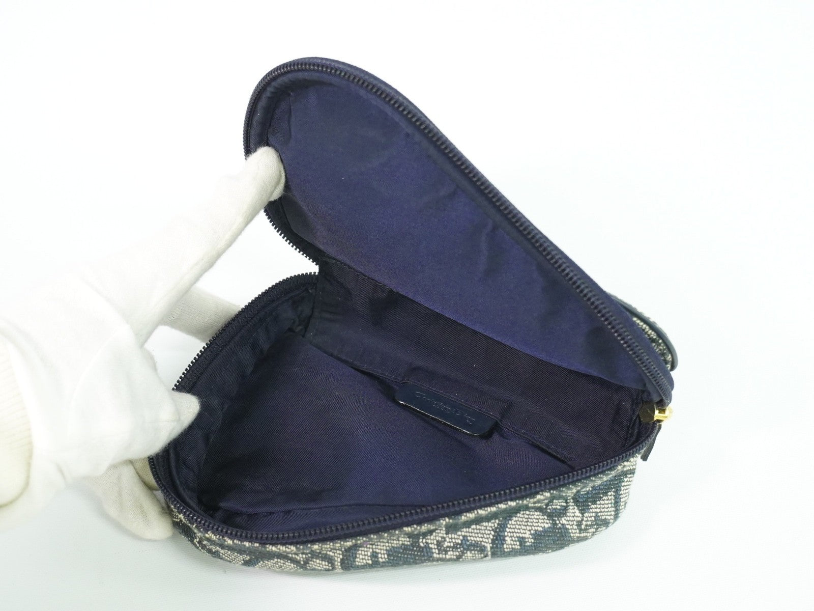 Christian Dior Saddle Zip Pouch Diorissimo Canvas Navy Canvas Clutche & Pouche Bag (Pre-Owned)