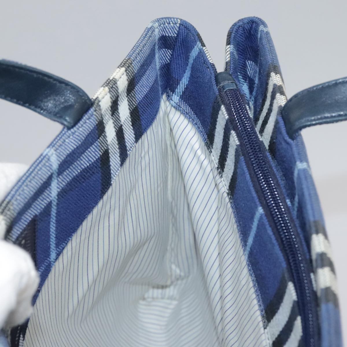 Burberry Nova Check Tote Canvas Check Pattern Blue Canvas Tote Bag Bag (Pre-Owned)