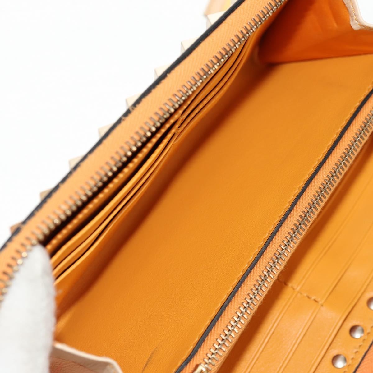Valentino Garavani Rockstud Zip Around Wallet Striped Leather Orange Leather Wallets Accessory (Pre-Owned)