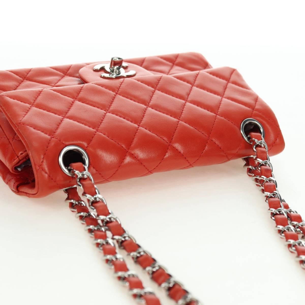Chanel Flap Shoulder Bag Leather Red Leather Handbag (Pre-Owned)