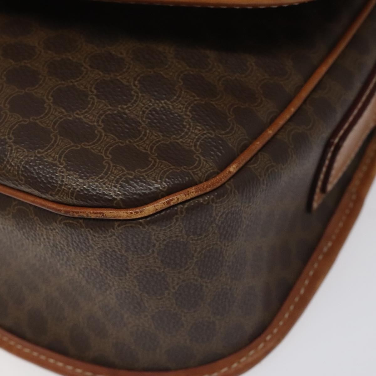 Celine Vintage Macadam Circle Logo Shoulder Bag Canvas And Leather Brown Canvas Shoulder Bag Bag (Pre-Owned)