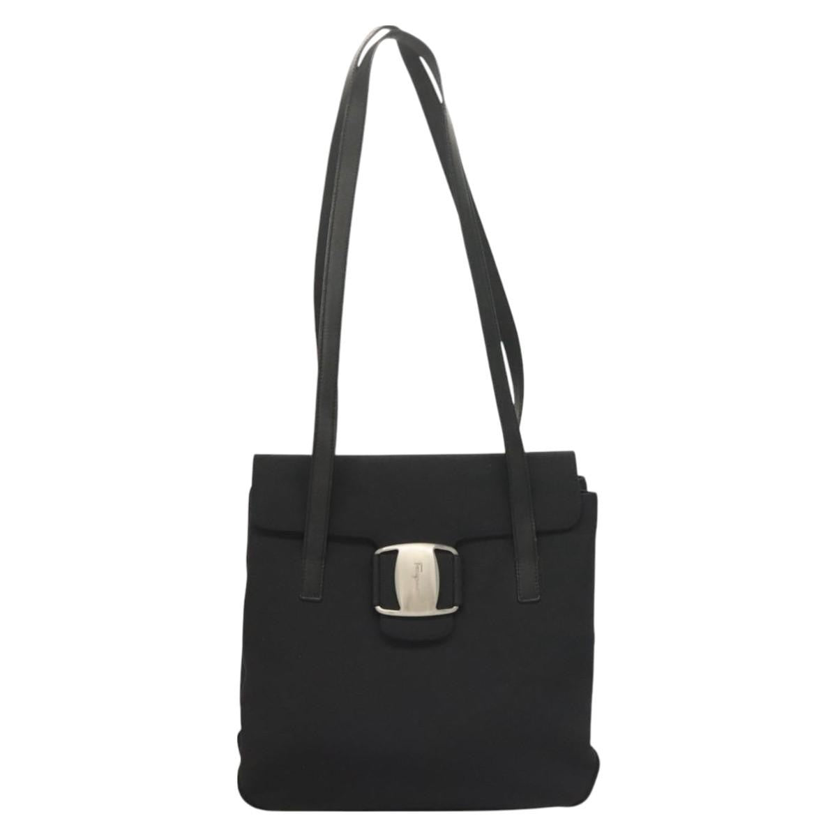 Salvatore Ferragamo Vala Shoulder Bag Leather Black Canvas Shoulder Bag Bag (Pre-Owned)