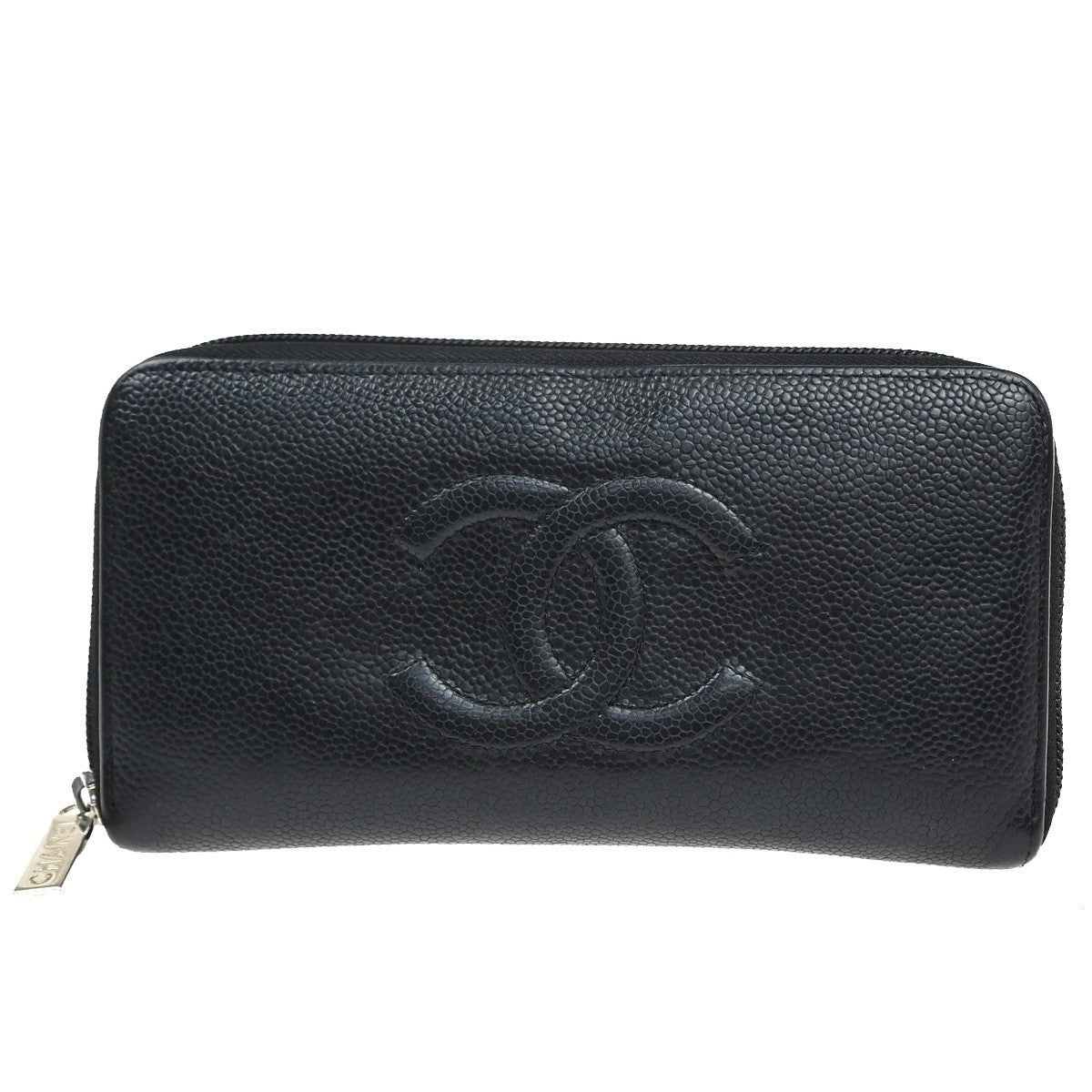 Chanel Cc Zip Around Wallet Leather Black Leather Wallets Accessory (Pre-Owned)