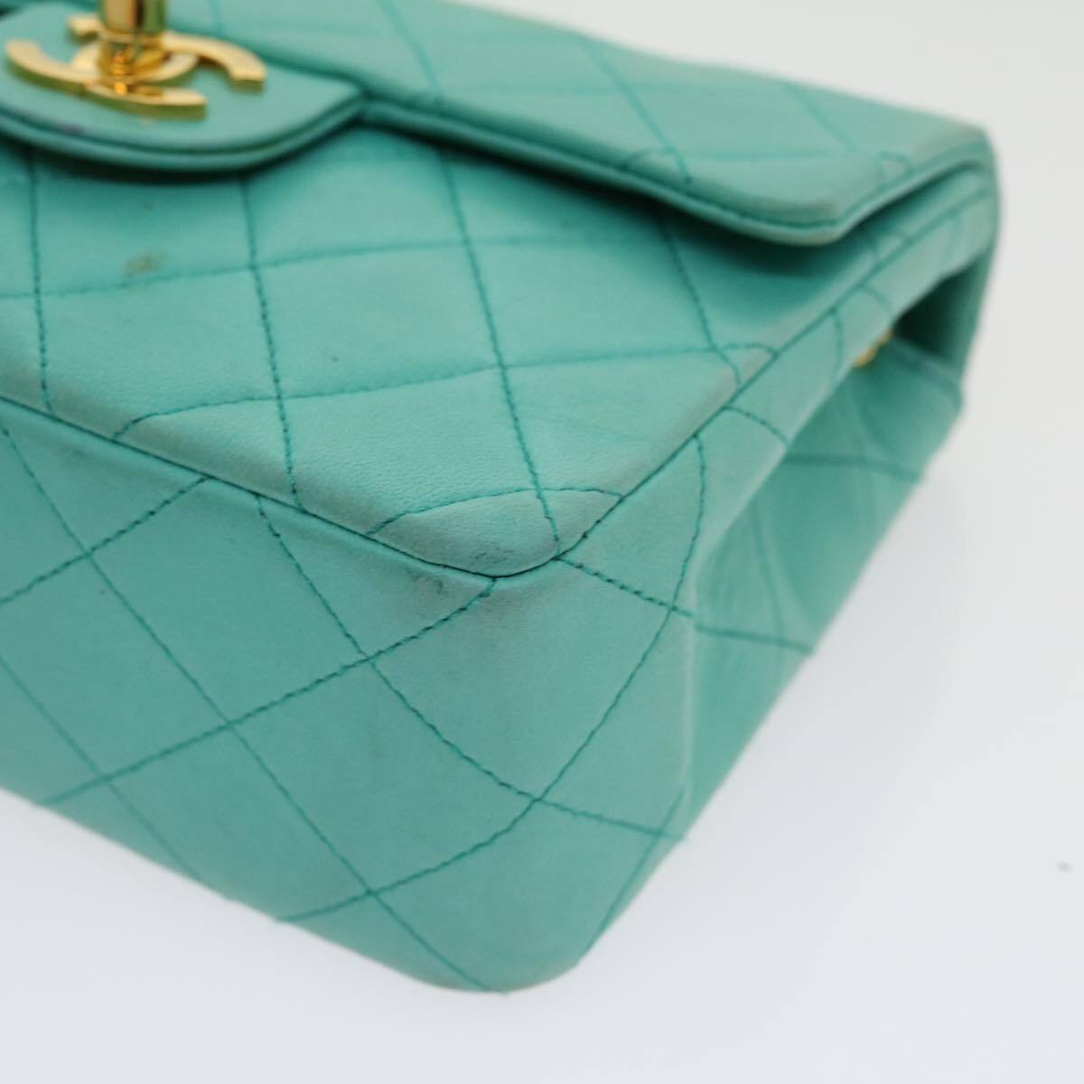 Chanel Vintage Square Classic Single Flap Bag Quilted Lambskin Blue Leather Bag (Pre-Owned)