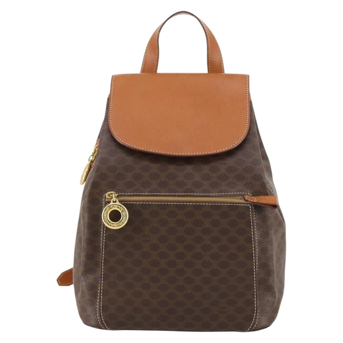 Celine Vintage Macadam Backpack Canvas And Leather Brown Canvas Backpack Bag (Pre-Owned)