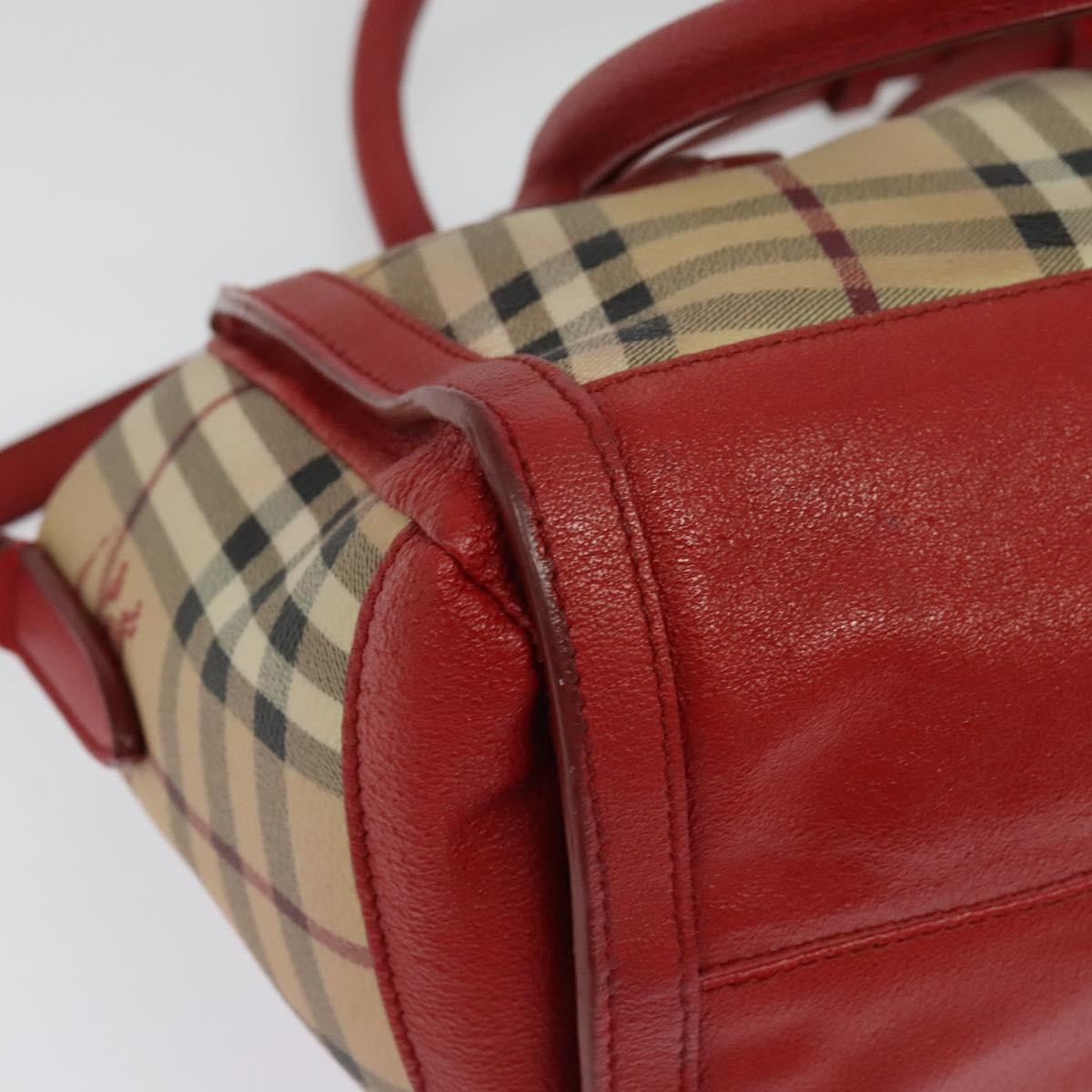Burberry Pilgrim Satchel Haymarket Coated Canvas Beige Canvas Handbag (Pre-Owned)