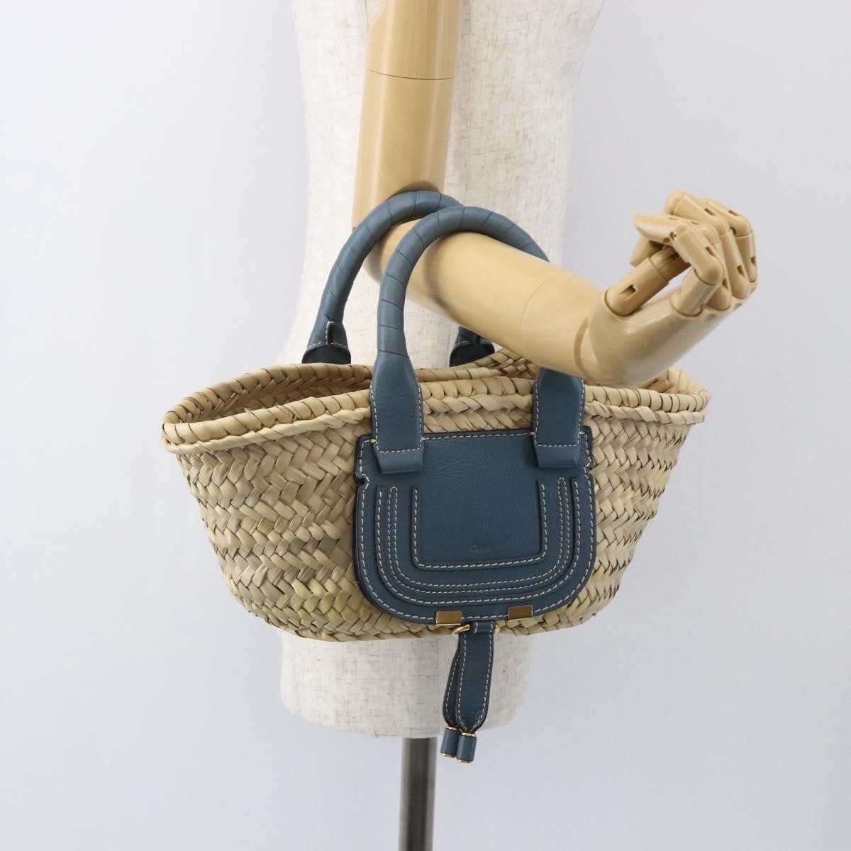 Chloe Marcie Basket Bag Raffia Beige Wicker Tote Bag Bag (Pre-Owned)