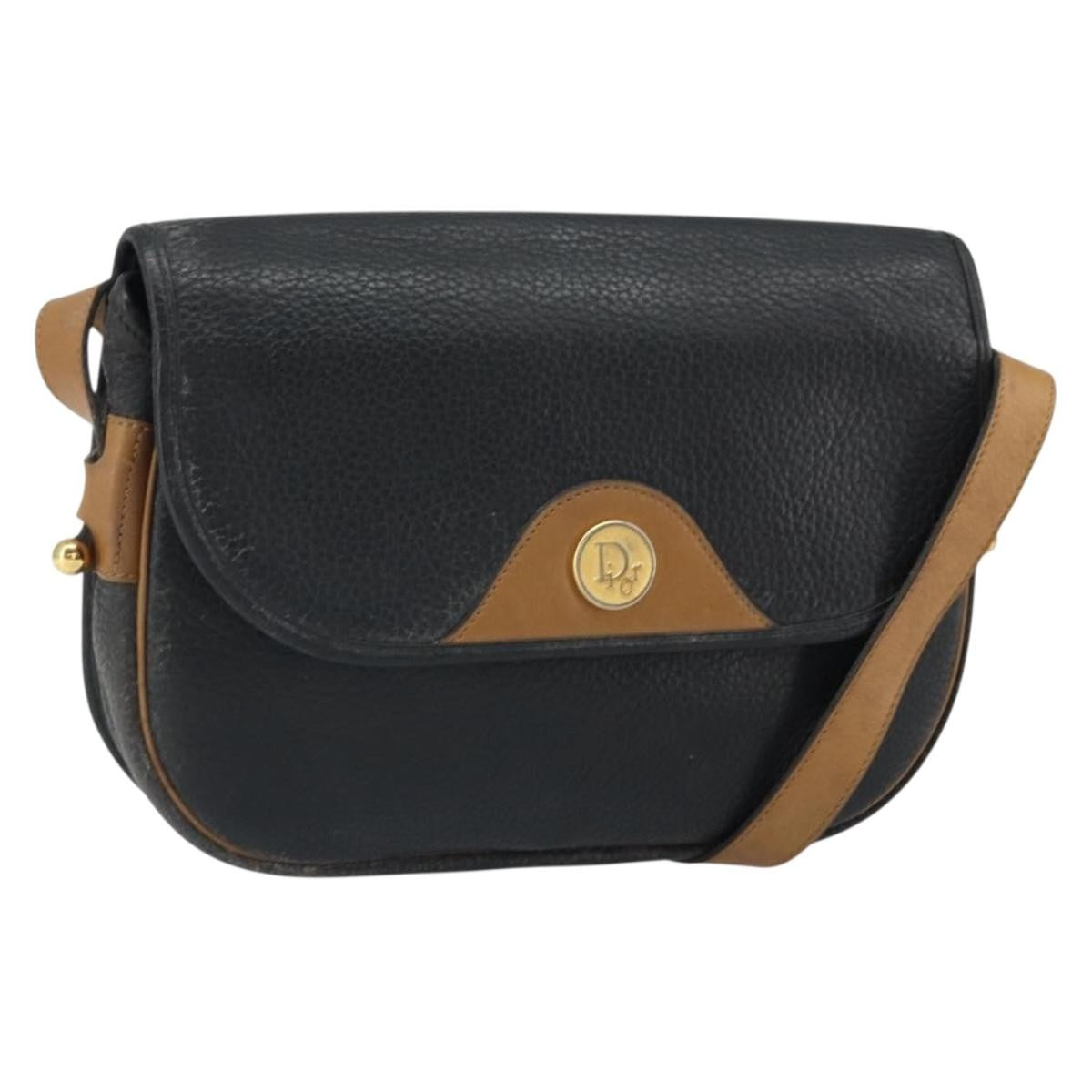 Christian Dior Vintage Shoulder Bag Leather Black Leather Shoulder Bag Bag (Pre-Owned)