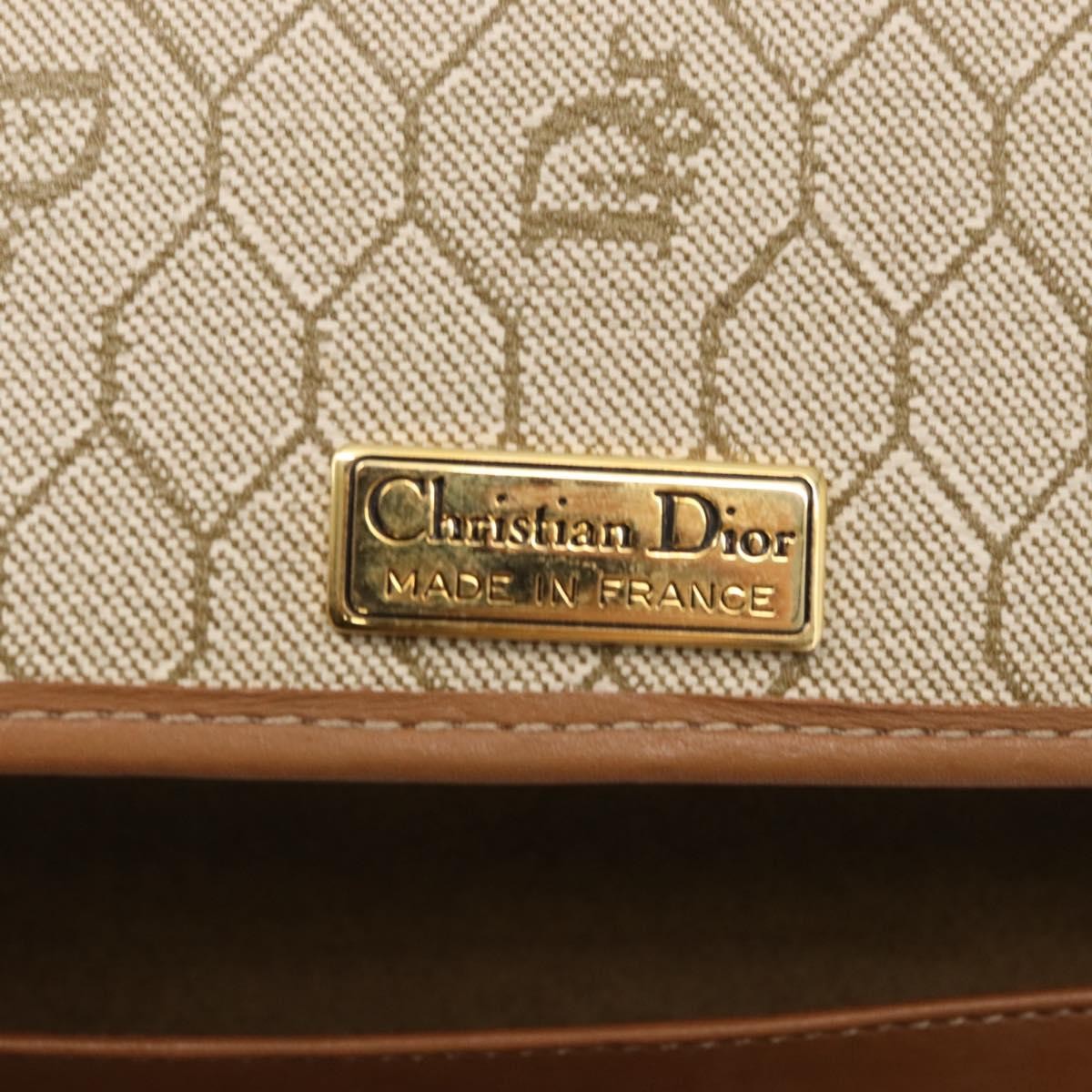 Christian Dior Vintage Honeycomb Chain Canvas Beige Canvas Shoulder Bag Bag (Pre-Owned)