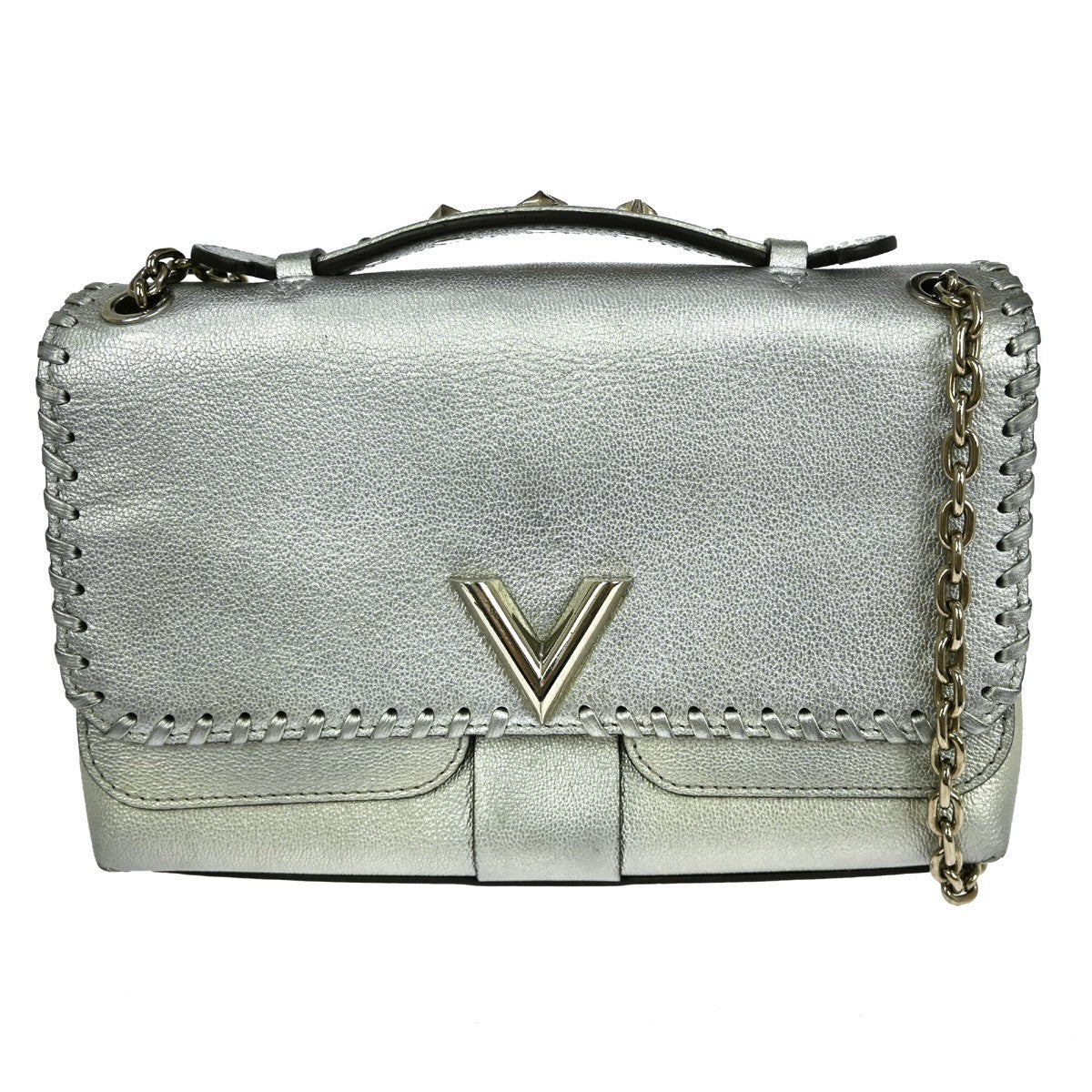 Louis Vuitton Very Chain Bag Whipstitch Leather Silver Leather Handbag (Pre-Owned)