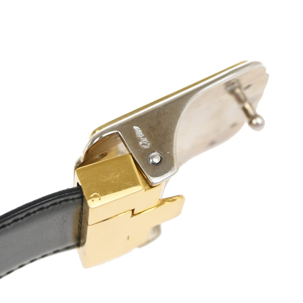 Cartier Santos Plaque Reversible Belt Leather Black Leather Belts Accessory (Pre-Owned)