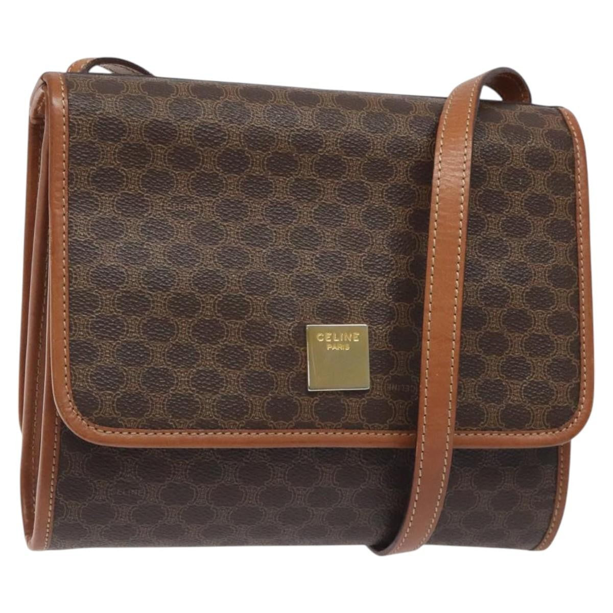 Celine Vintage Macadam Shoulder Bag Canvas And Leather Brown Canvas Shoulder Bag Bag (Pre-Owned)