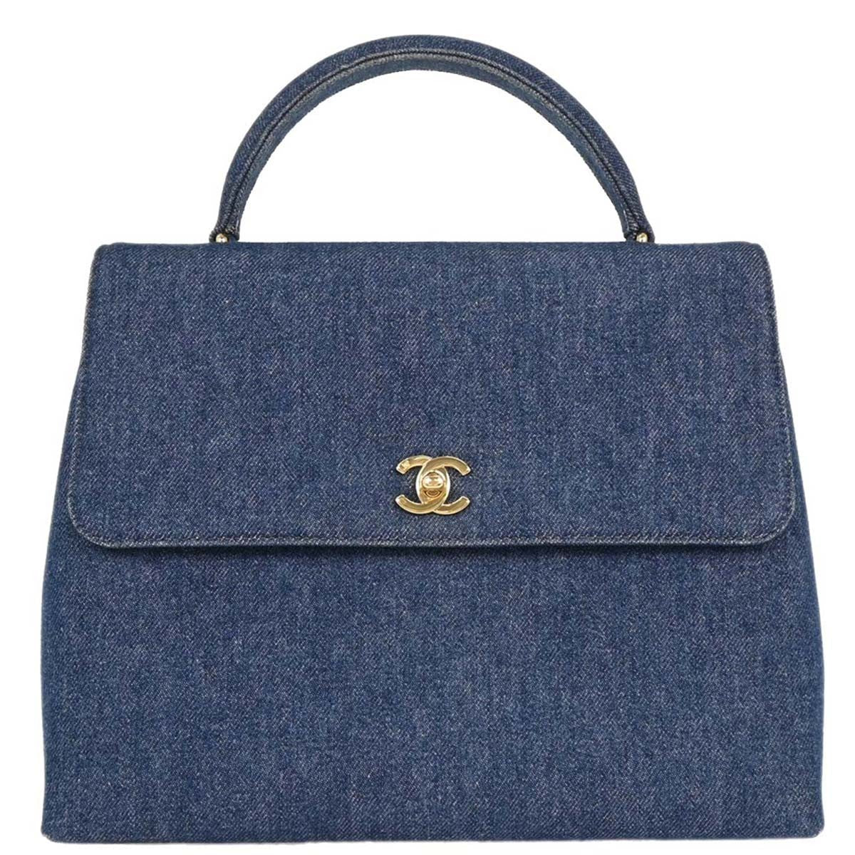 Chanel Vintage Classic Top Handle Flap Bag Denim Blue Denim_Jeans Handbag (Pre-Owned)