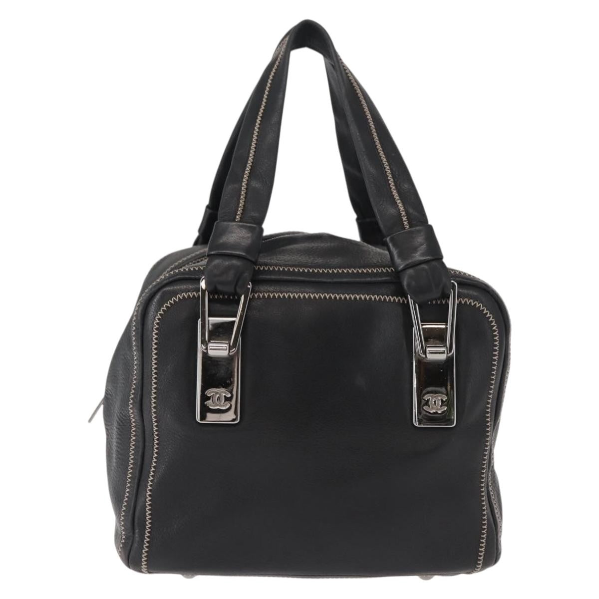 Chanel Cc Bowler Quilted Caviar Black Leather Handbag (Pre-Owned)