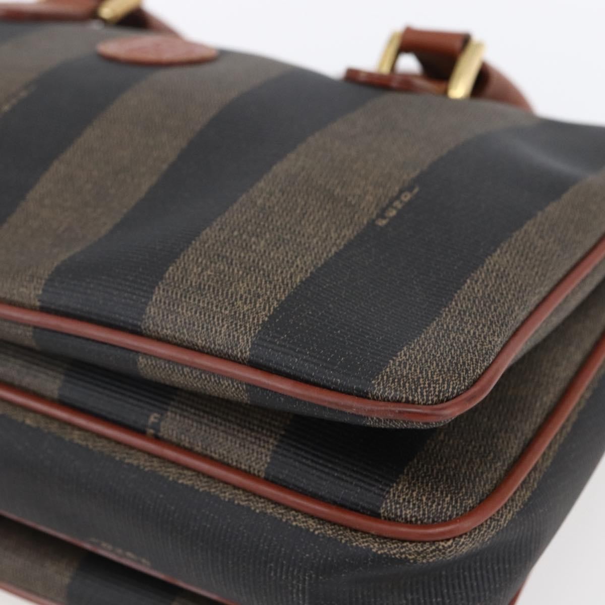 Fendi Vintage Pequin Convertible Boston Bag Coated Canvas Brown Canvas Handbag (Pre-Owned)