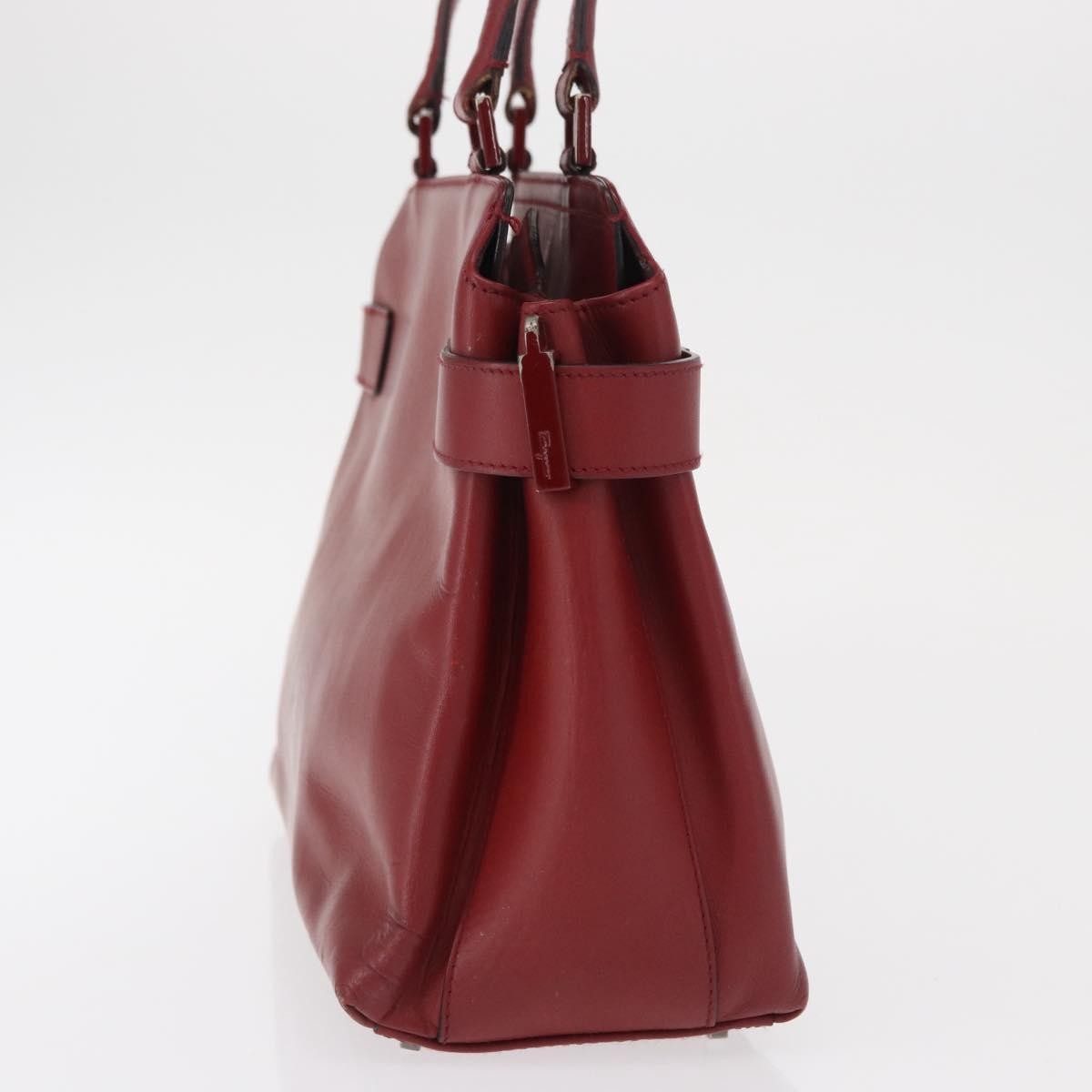 Salvatore Ferragamo Double Gancini Side Buckle Tote Leather Red Leather Handbag (Pre-Owned)