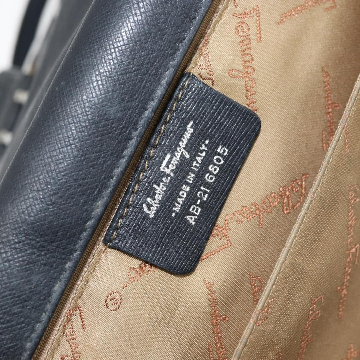 Salvatore Ferragamo Gancini Handbag Leather Black Leather Handbag (Pre-Owned)
