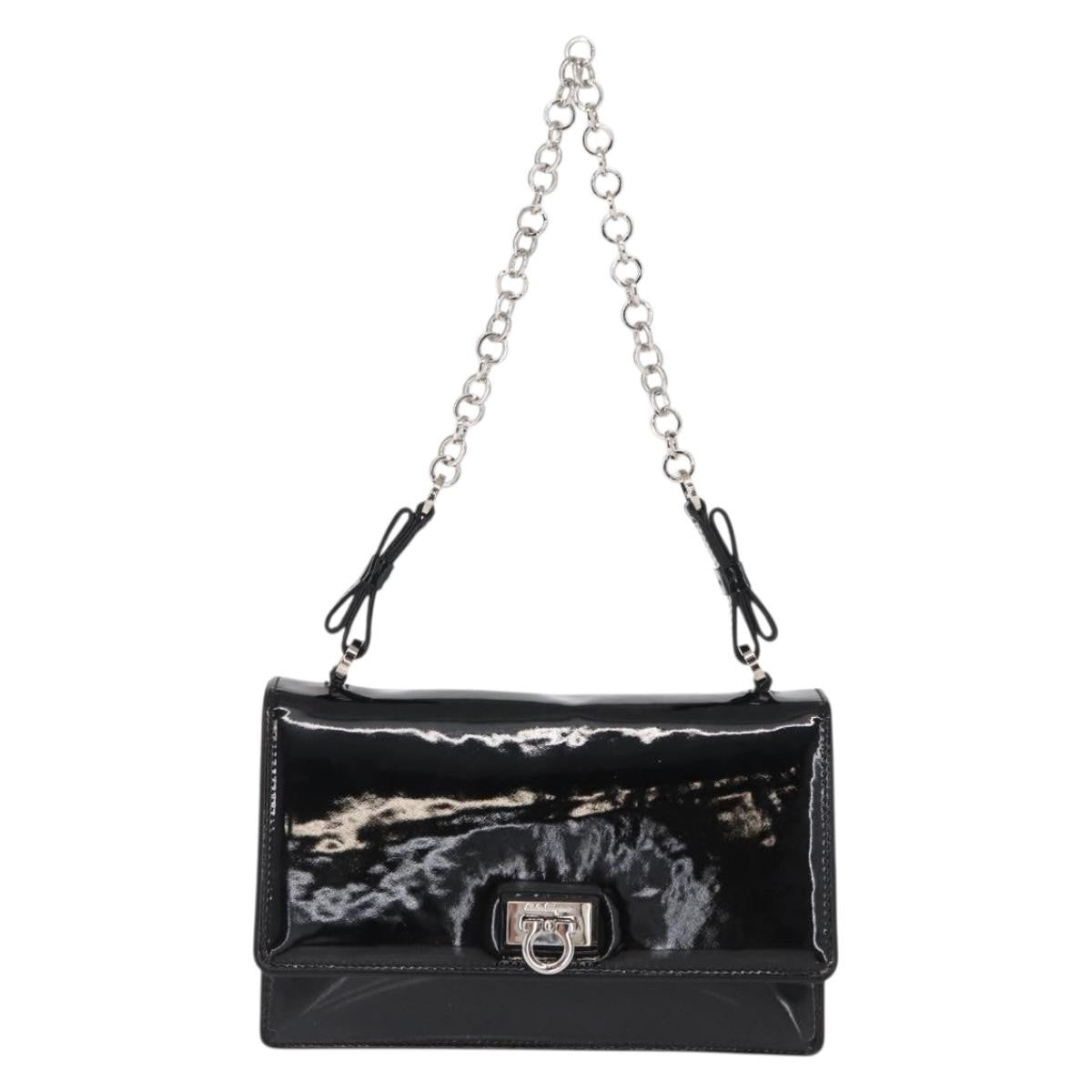 Salvatore Ferragamo Gancini Chain Shoulder Bag Patent Leather Black Patent_Leather Shoulder Bag Bag (Pre-Owned)