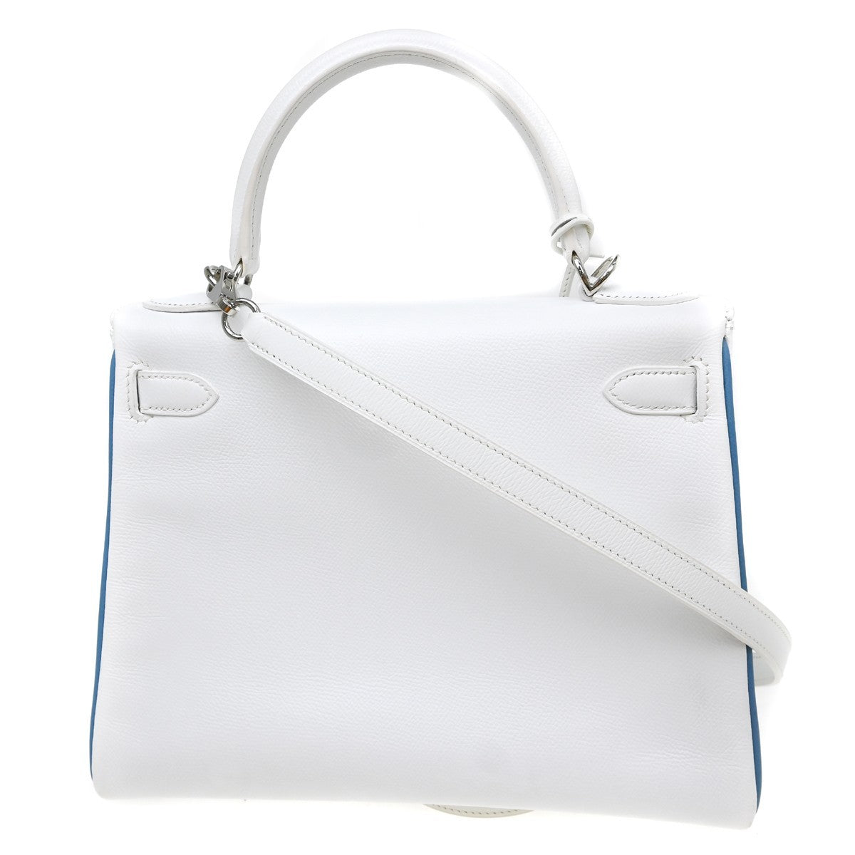 Hermes Kelly Handbag White Epsom With Palladium Hardware White Leather Handbag (Pre-Owned)