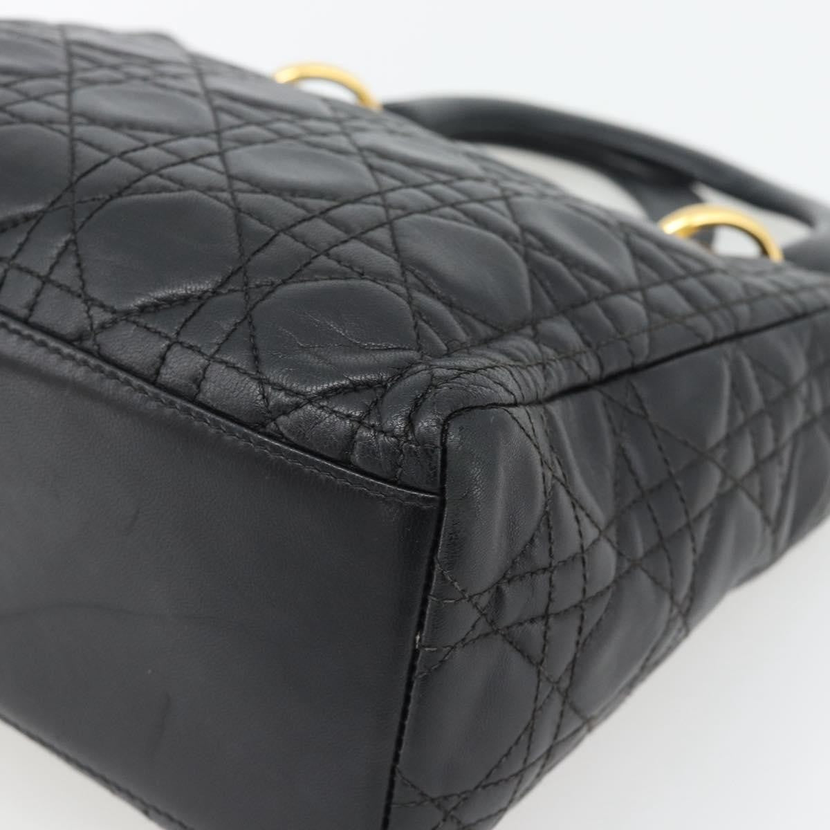 Christian Dior Lady Dior Bag Leather Black Leather Handbag (Pre-Owned)