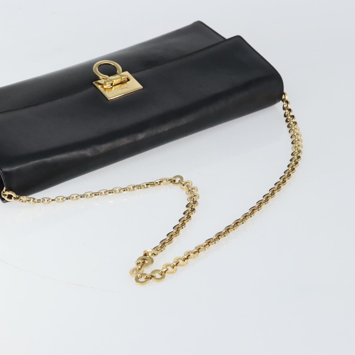 Salvatore Ferragamo Gancini Chain Shoulder Bag Leather Black Leather Shoulder Bag Bag (Pre-Owned)