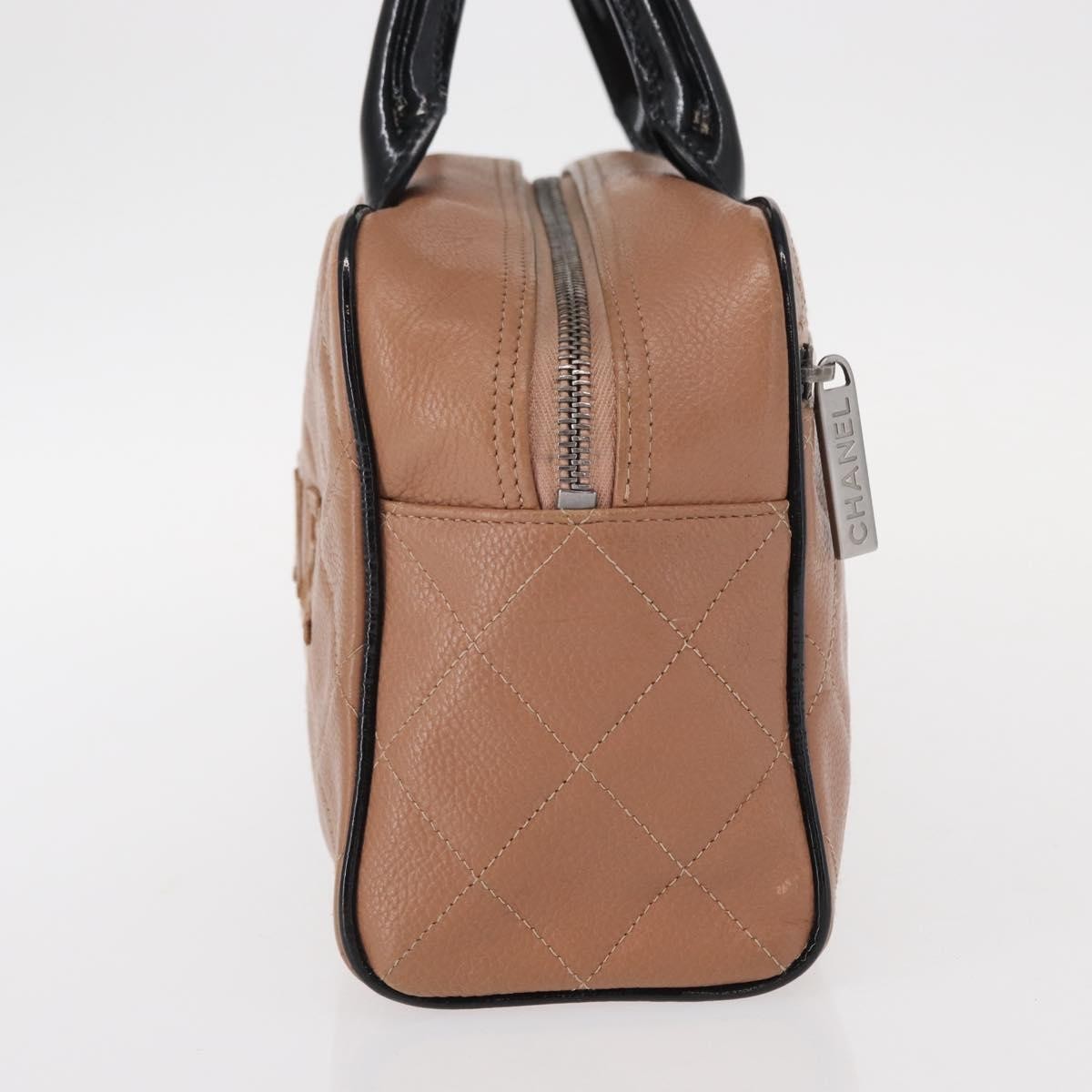 Chanel Embossed Logo Bowler Bag Quilted Caviar Beige Leather Handbag (Pre-Owned)