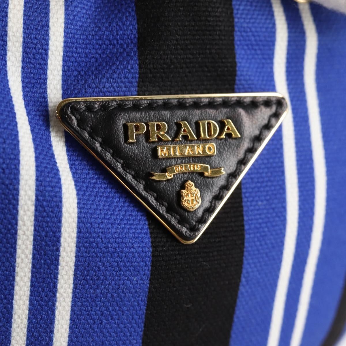 Prada Drawstring Bucket Bag Canvas And Wicker Blue Canvas Handbag (Pre-Owned)