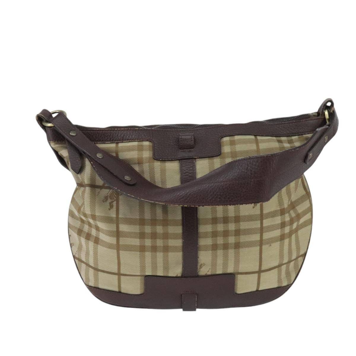 Burberry Nova Check Shoulder Bag Canvas And Leather Beige Canvas Shoulder Bag Bag (Pre-Owned)