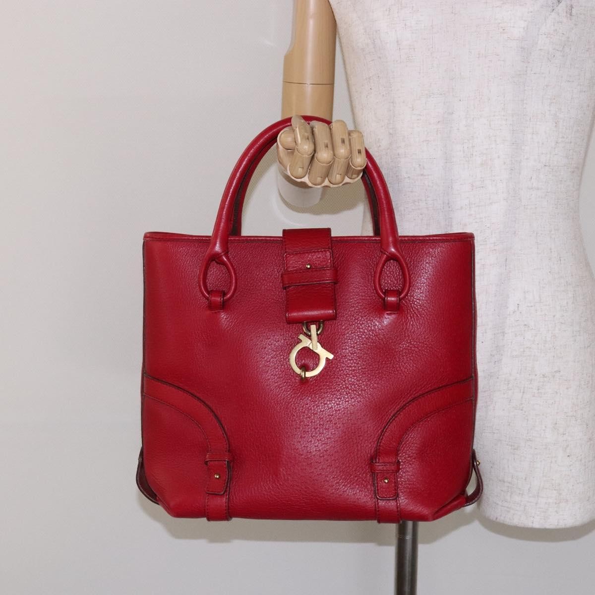 Salvatore Ferragamo Gancini Handbag Leather Red Leather Handbag (Pre-Owned)