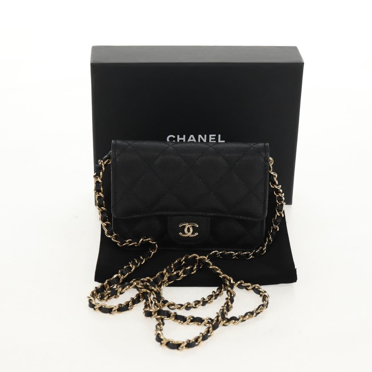 Chanel Classic Flap Clutch With Chain Quilted Caviar Black Leather Clutche & Pouche Bag (Pre-Owned)