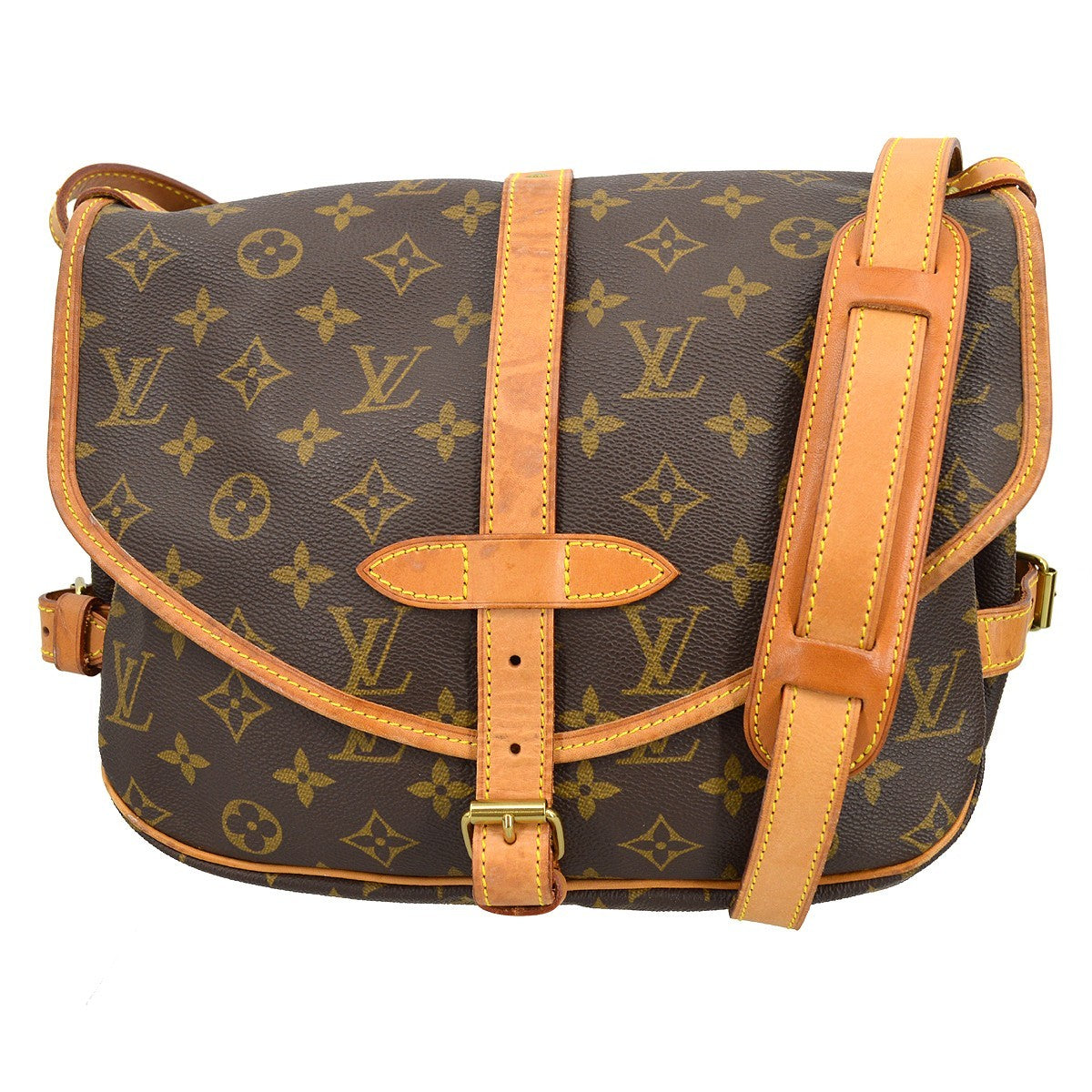 Louis Vuitton Saumur Handbag Monogram Canvas Brown Canvas Shoulder Bag Bag (Pre-Owned)