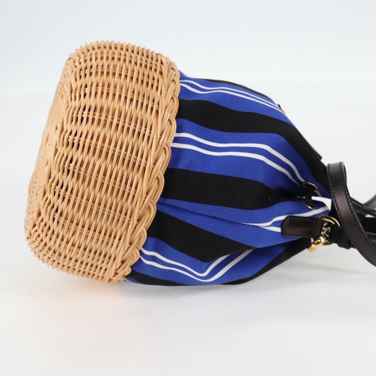 Prada Drawstring Bucket Bag Canvas And Wicker Blue Canvas Handbag (Pre-Owned)