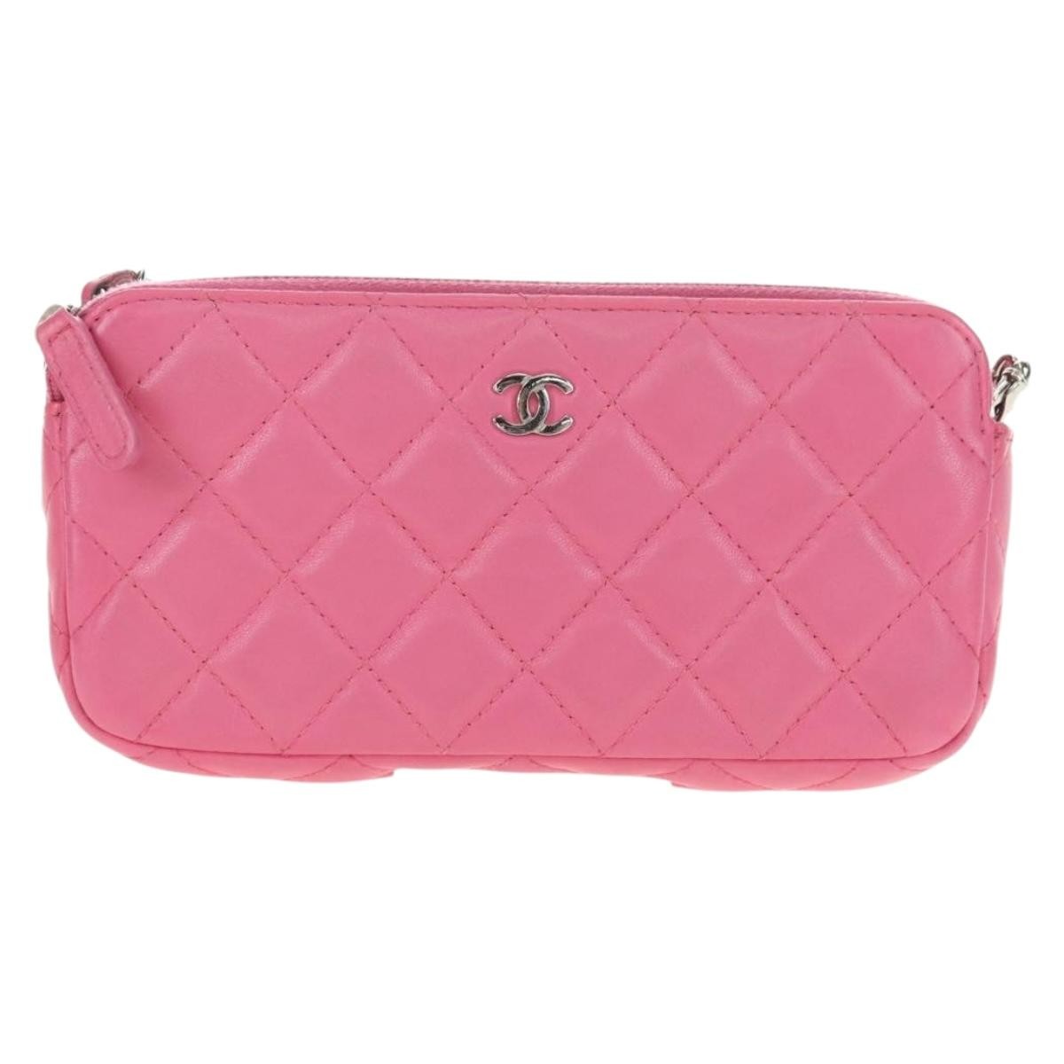 Chanel Double Zip Clutch With Chain Quilted Lambskin Pink Leather Shoulder Bag Bag (Pre-Owned)