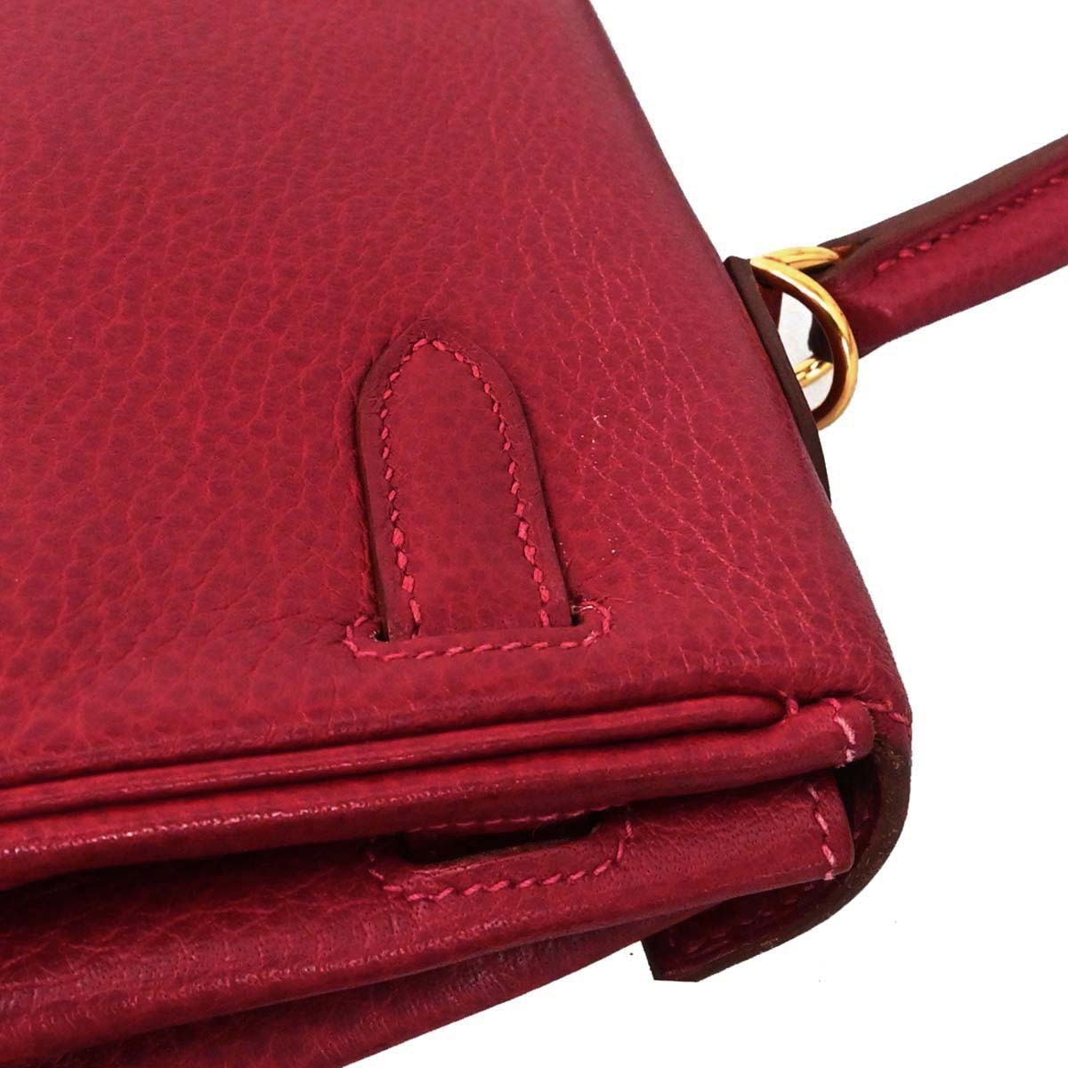 Hermes Kelly Handbag Red Clemence With Gold Hardware Red Leather Handbag (Pre-Owned)