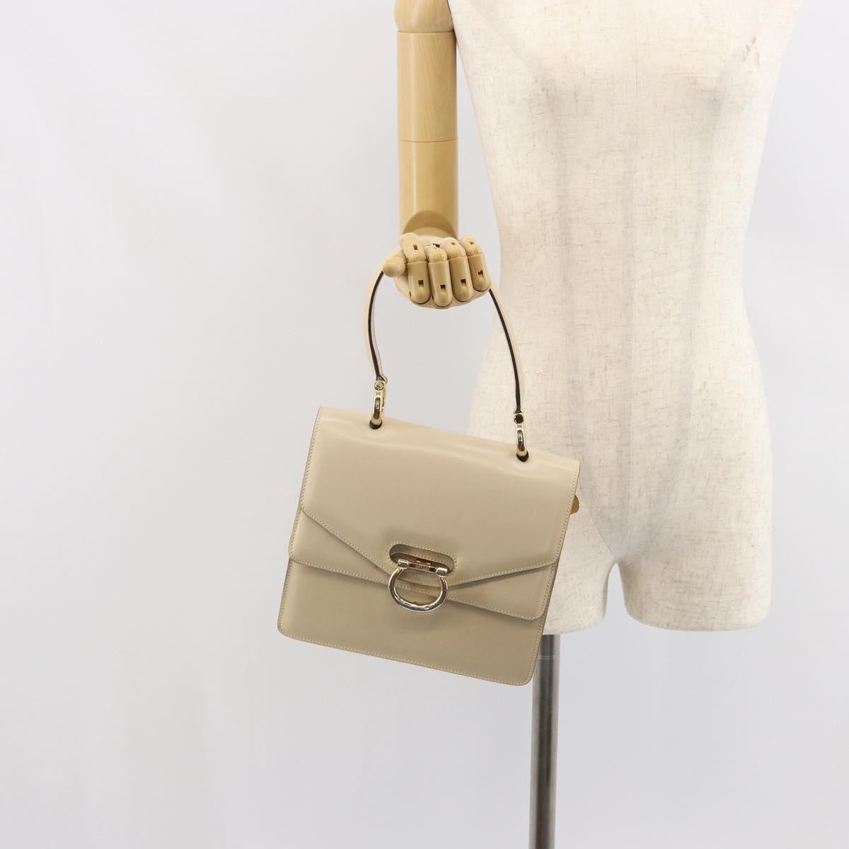 Celine Vintage Top Handle Bag Glazed Leather Ecru Leather Handbag (Pre-Owned)