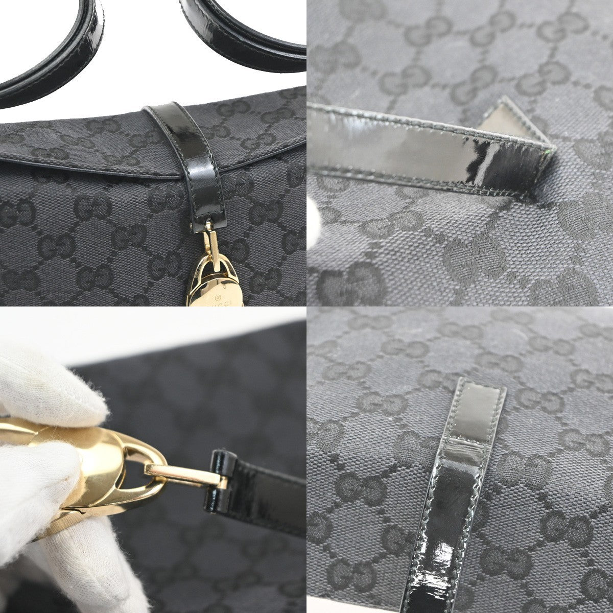 Gucci Vintage Shoulder Bag Monogram Canvas Black Patent_Leather Shoulder Bag Bag (Pre-Owned)