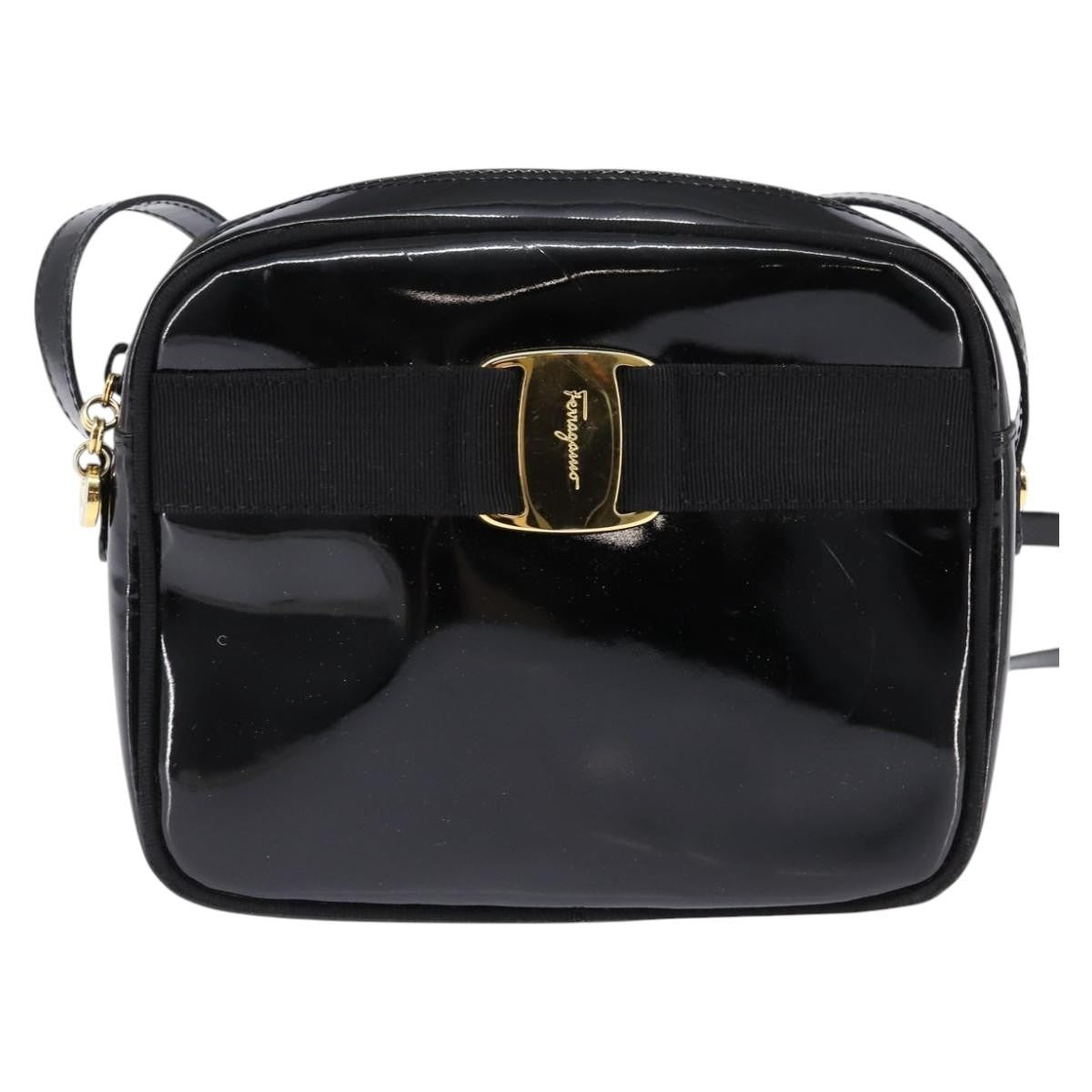 Salvatore Ferragamo Vara Bow Camera Shoulder Bag Patent Leather Black Patent_Leather Shoulder Bag Bag (Pre-Owned)