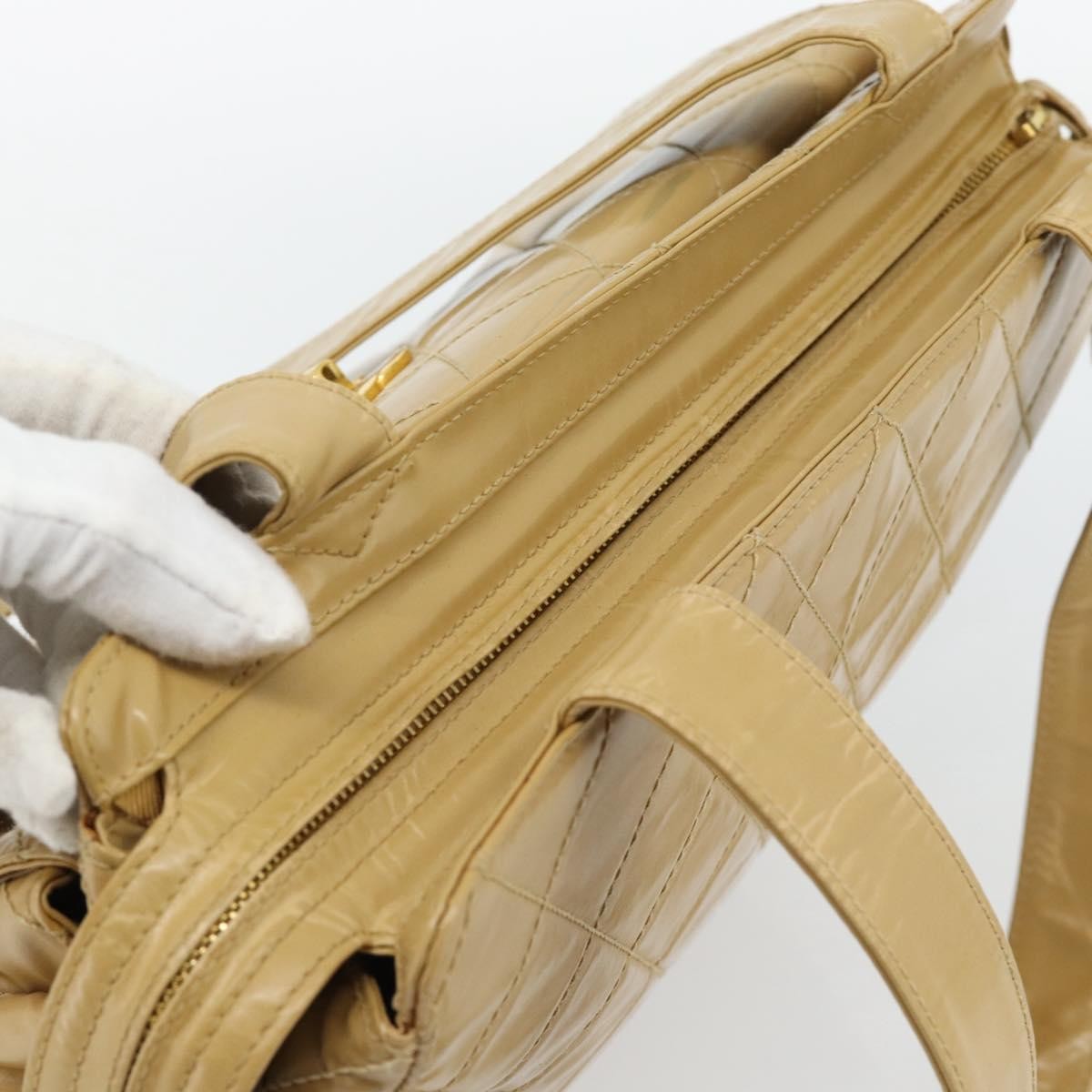 Chanel Vintage Front Pocket Shoulder Bag Leather Beige Patent_Leather Shoulder Bag Bag (Pre-Owned)