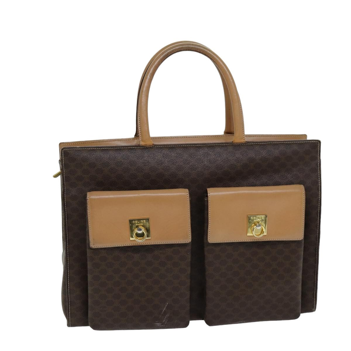 Celine Vintage Macadam Tote Bag Canvas And Leather Brown Canvas Tote Bag Bag (Pre-Owned)