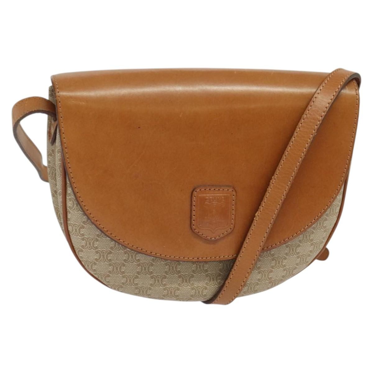Celine Macadam Shoulder Bag Pvc Leather Beige Canvas Bag (Pre-Owned)