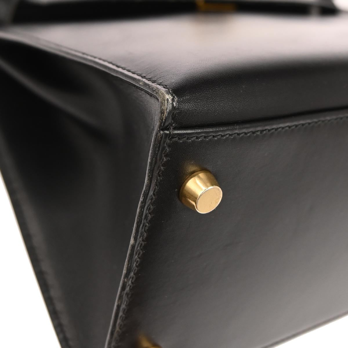 Hermes Kelly Handbag Black Box Calf With Gold Hardware Black Calfskin Handbag (Pre-Owned)