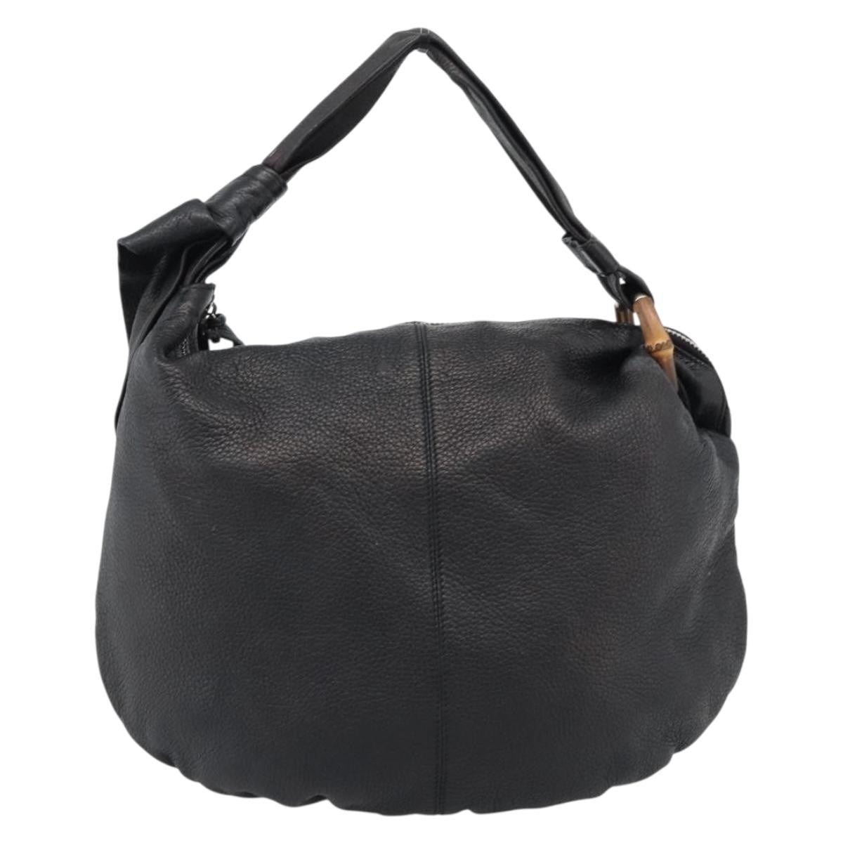 Gucci Vintage Bamboo Shoulder Bag Nylon Black Leather Handbag (Pre-Owned)
