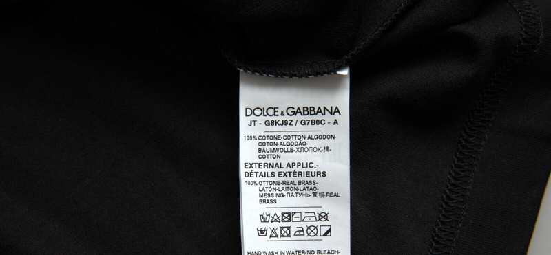 Dolce & Gabbana Elegant Black Cotton Crewneck Tee with Dog Tag Men's Detail