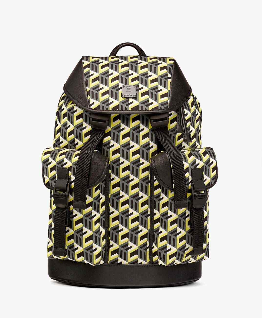 MCM Brandenburg Yellow/Black Cubic Monogram Unisex Nylon Backpack One Size / Multicolor