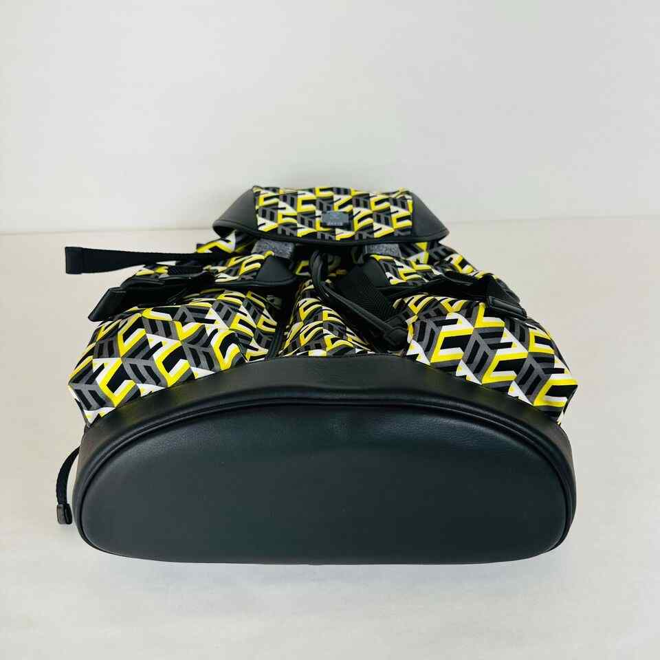 MCM Brandenburg Yellow/Black Cubic Monogram Unisex Nylon Backpack